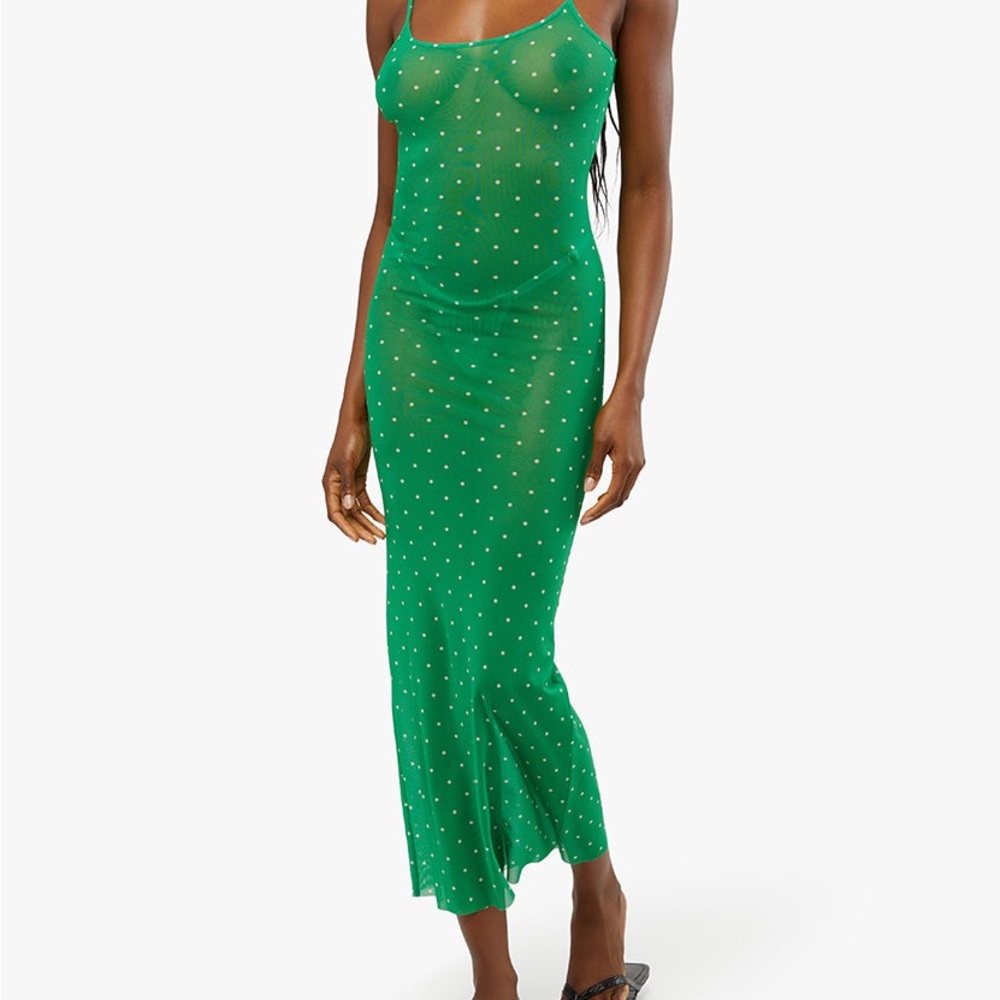 WeWoreWhat Mesh Scoop Micro Polka Dot Maxi Slip Dress